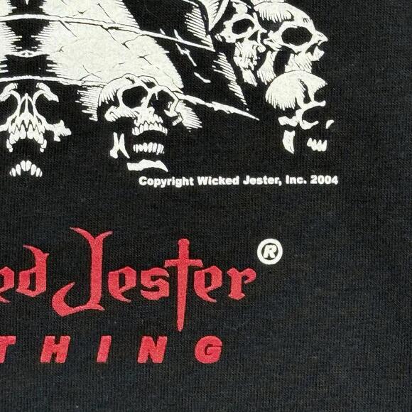 Vintage 2004 Wicked Jester Graphic T-Shirt L Black Skull Gothic Quote Tee Delta - Picture 3 of 10